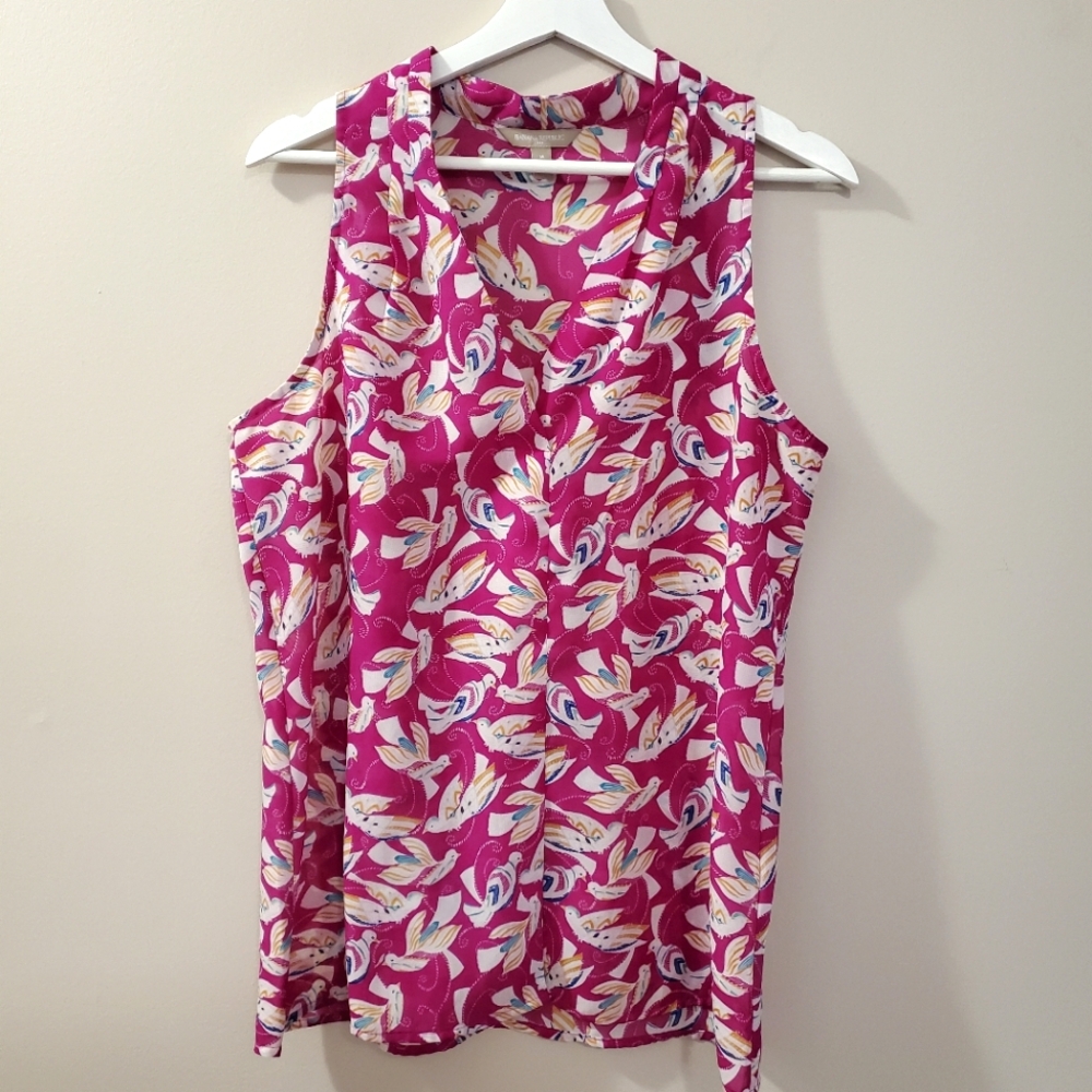 🐦 Banana Republic - Magenta Bird Print Sleeveless Blouse - Size M